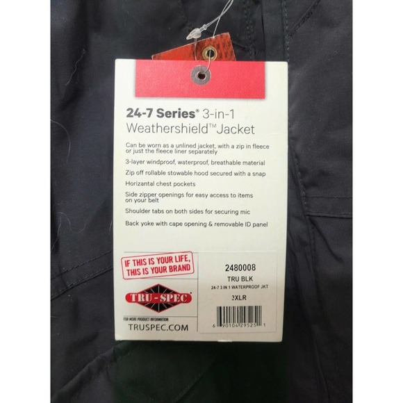 Tru Spec 3 In 1 Weathershield Black Tactical Jacket NEW Size 3XL Fleece Lined - Picture 11 of 12